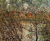 Springtime Paintings - Springtime through the Branches by Claude Monet